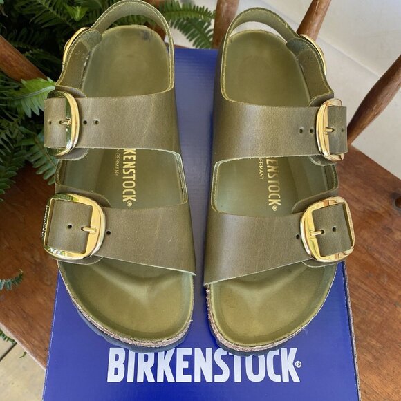 Birkenstock Shoes - BIRKENSTOCK Milano Big buckle leather sandals 8-8.5 EU 39 Narrow Olive Green